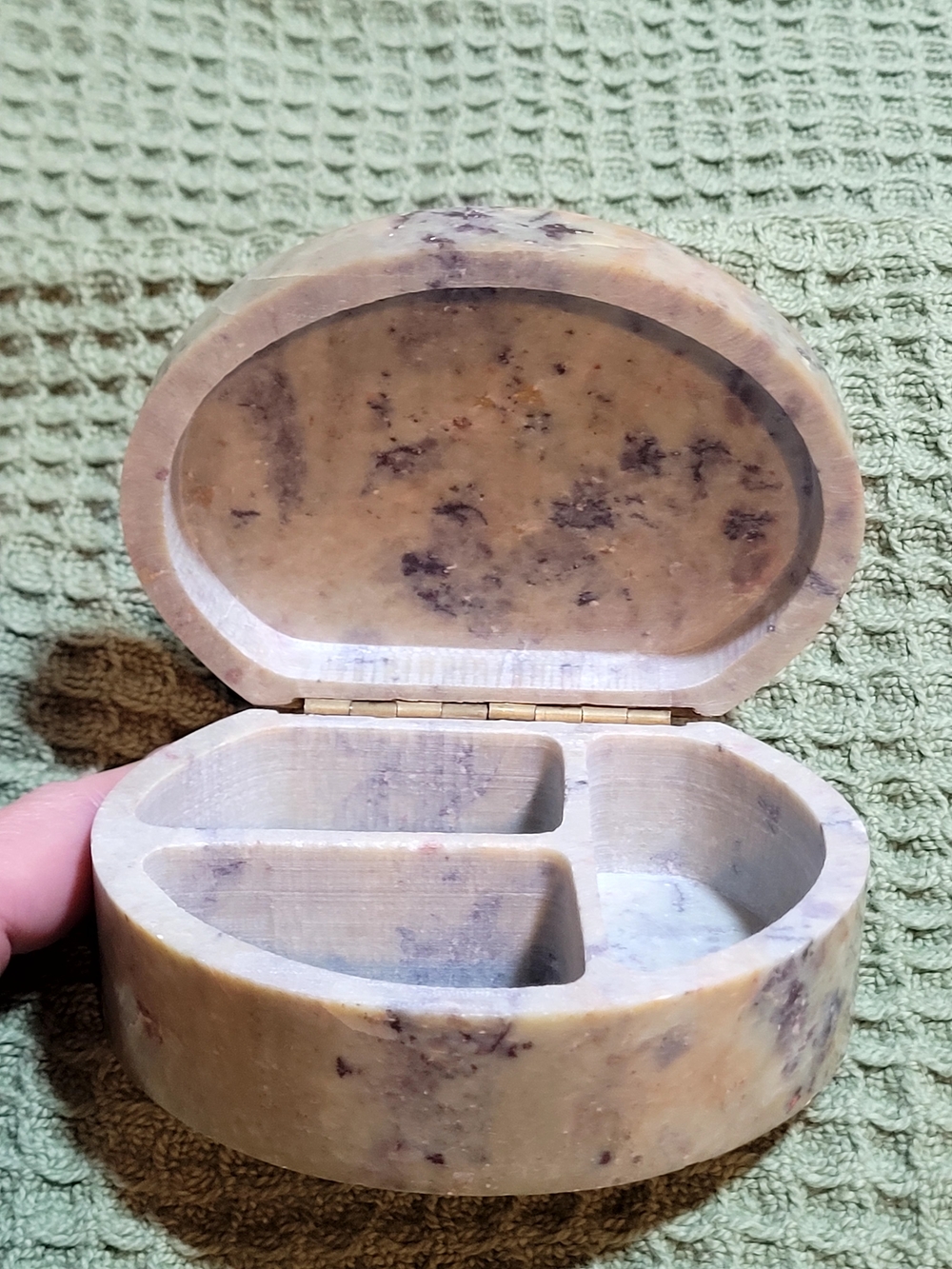 Handcrafted Green And Brown Soapstone Jewelry/Trinket Box